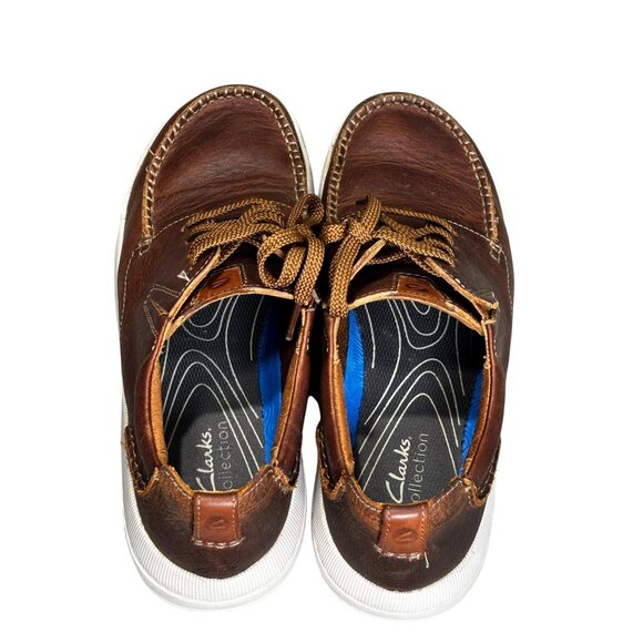 Clarks Brown Leather Casual Shoes Size 10M With White Rubber Sole For Men - Picture 3 of 8